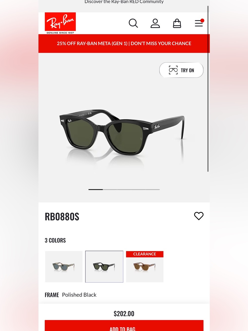 Ray-Ban RB0880S Black Sunglasses with Dark Lenses